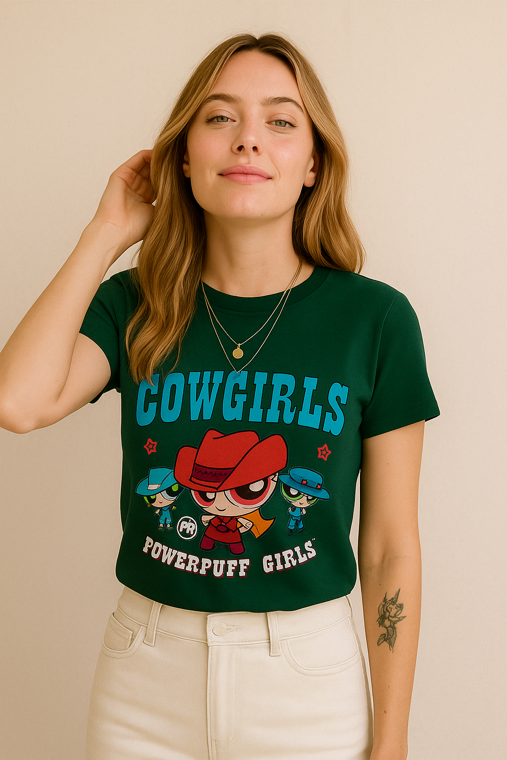 T Shirt Alongada em Algodão com Estampa Meninas Superpoderosas Off Black