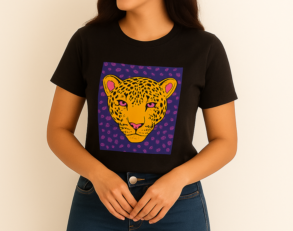 T-shirt feminina onça pintada coração- Black