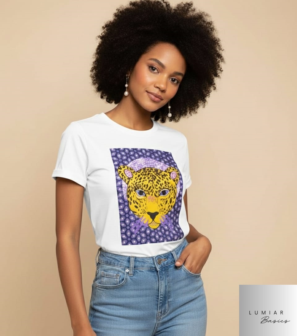 T-shirt feminina onça pintada coração- White - Imagem 3